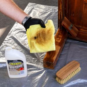 Removing lacquer and shellac finishes from wood using Acetone